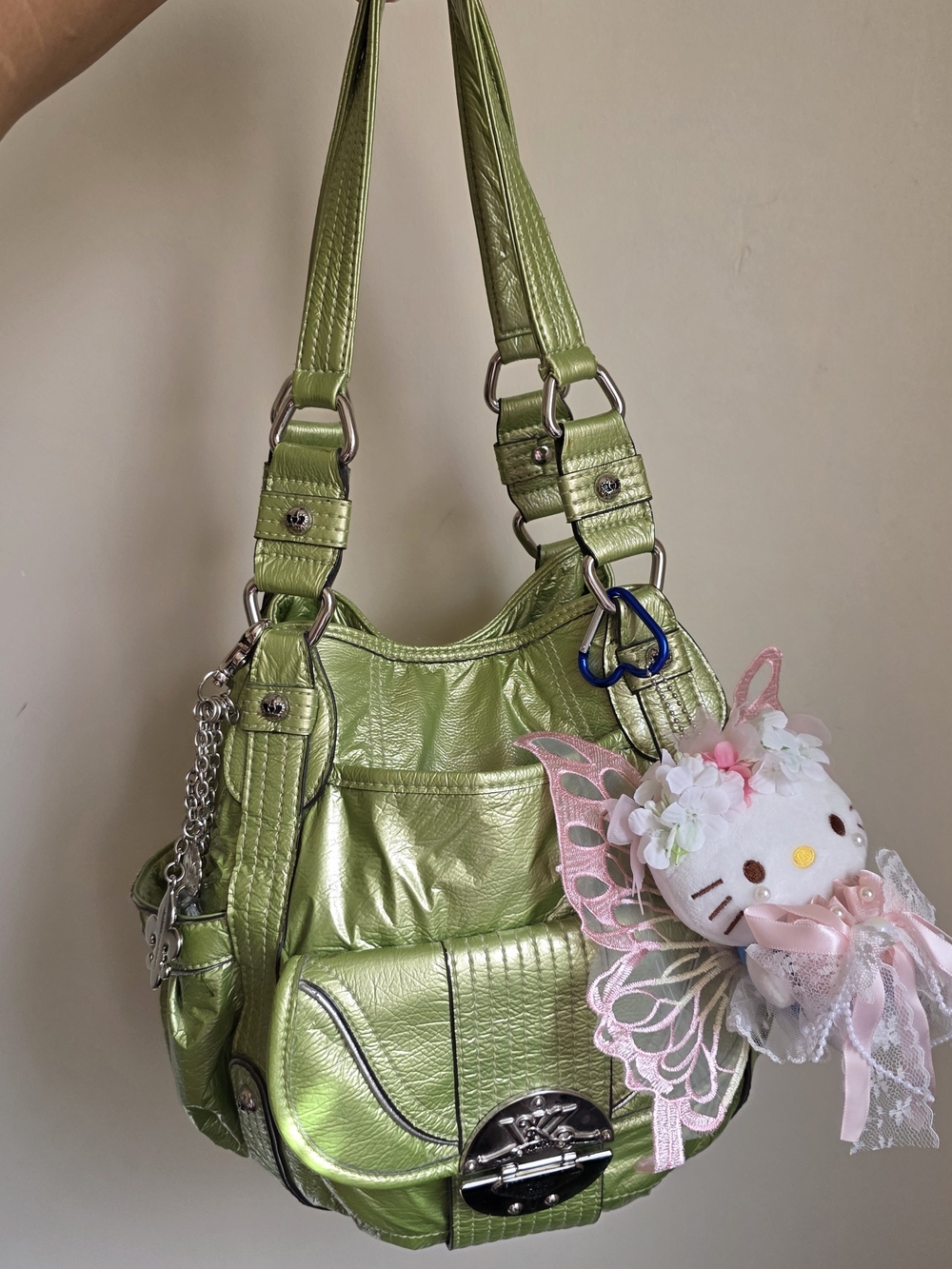 Kathy Van Zeeland Lime Green Metallic Shoulder Bag